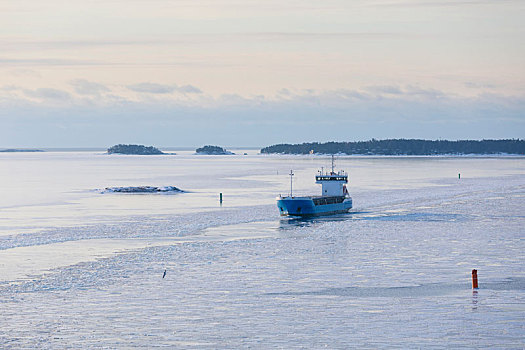 芬兰,赫尔辛基,船,冰