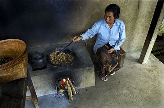 巴厘岛,女人,烤制,咖啡,印度尼西亚,东南亚