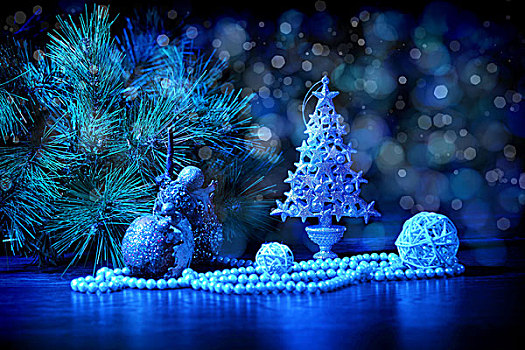 蓝色,圣诞节,装饰,带,蓝色背景