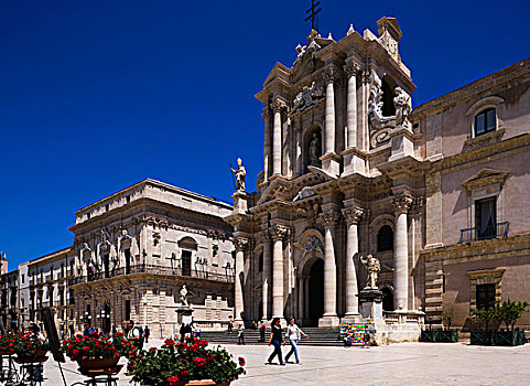 大教堂,锡拉库扎,广场,中央教堂,西西里,意大利,欧洲