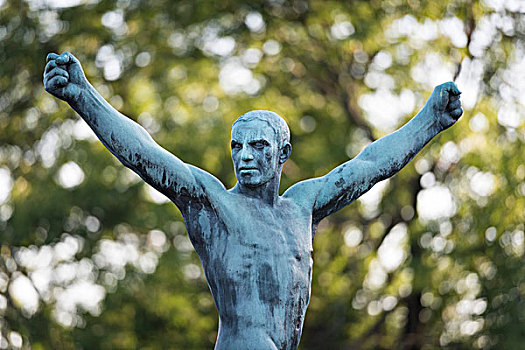 男人,伸展,手臂,向上,青铜,雕塑,古斯塔夫-维格朗,公园,奥斯陆,挪威,欧洲