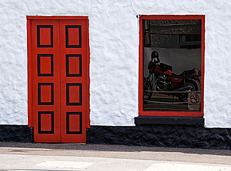 爱尔兰,反射,红色,摩托车,窗,靠近,鲜明,门