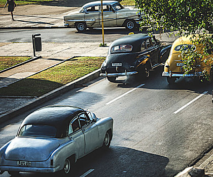经典,20世纪50年代,汽车,驾驶,道路,连通