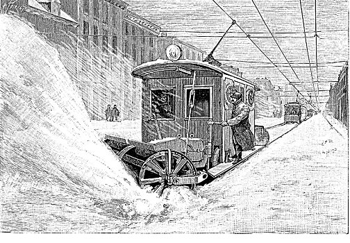 扫雪机,电车,有轨电车,清理,街道,城市,明尼苏达,1893年
