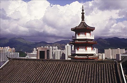 高,局部,庙宇,香港