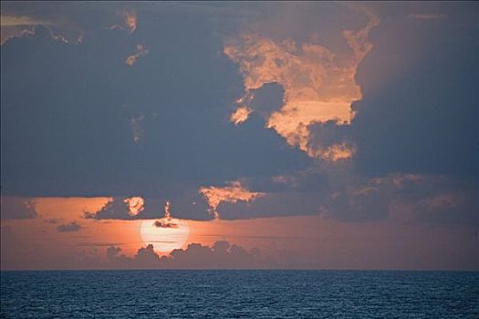 日落,太平洋,法属玻利尼西亚