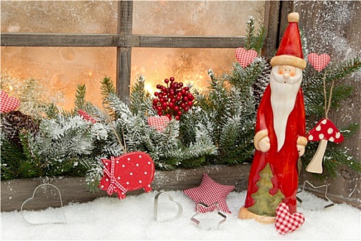 自然,圣诞装饰,圣诞老人,木质,窗户