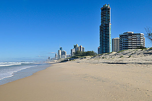 摩天大楼,高耸,上方,海滩,冲浪者天堂,黄金海岸,昆士兰,澳大利亚