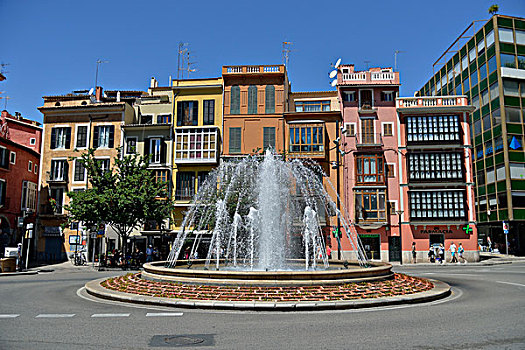 喷泉,广场,帕尔马,马略卡岛,巴利阿里群岛,西班牙,欧洲
