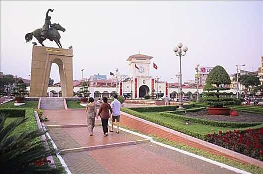 越南,胡志明市,西贡,市中心,雕塑,市场,人行道