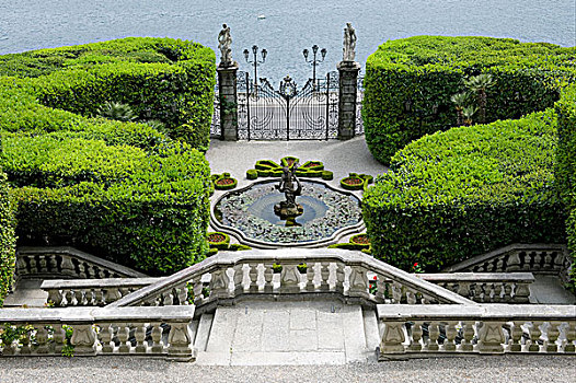 喷泉,大门,社交,湖岸,花园,卡特拉特别墅,特雷梅佐,科摩湖,伦巴第,意大利,欧洲