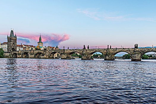 欧洲,捷克共和国,波希米亚,布拉格,查理大桥,日落,大幅,尺寸