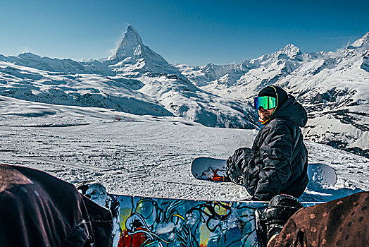 远景,滑雪板玩家,雪,滑雪坡,策马特峰,瑞士