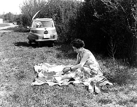 女人,制作,野餐,背景,20世纪50年代,精准,地点,未知,德国,欧洲