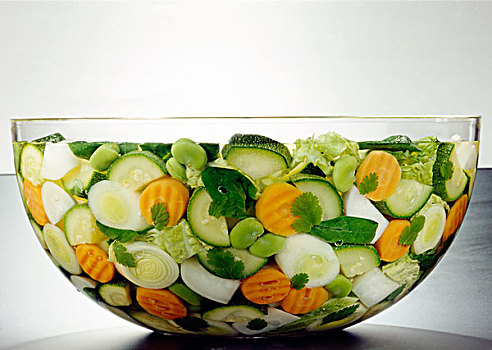 沙拉盘,切削,蔬菜,水中