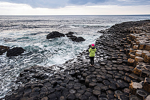 美女,海洋,玄武岩,石头,巨大,堤道,北爱尔兰,英国,欧洲