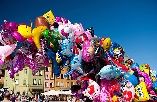 彩色,有趣,气球,老城,华沙,旅游,走,夏天,波兰
