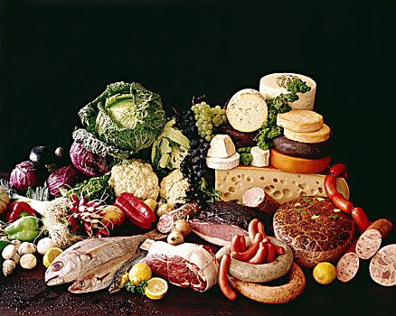 种类,鱼,肉,奶酪,蔬菜