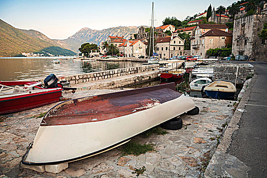 渔船,城镇,湾,黑山