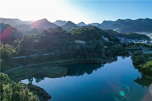 浙江,楠溪江,朝霞,日出,自然风光,风景,航拍