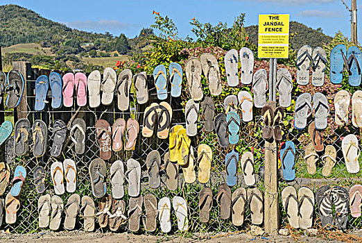 栅栏,人字拖鞋,公路,北岛,新西兰