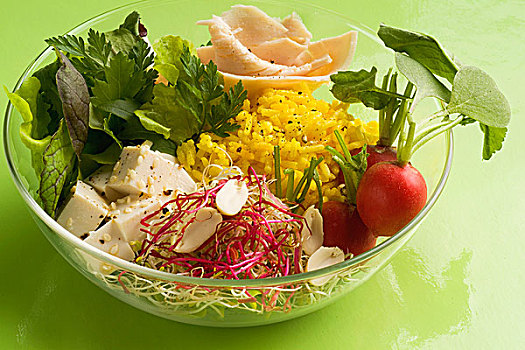 生菜,稻米,鸡肉沙拉