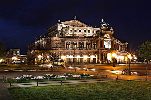 塞帕歌剧院,蓝色,钟点,历史,中心,德累斯顿,萨克森,德国,欧洲