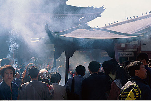人,烟雾,庙宇,东京,日本