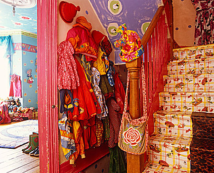 彩色,收集,外套,墙壁,楼梯,户外,童房