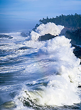 海浪,岩石上,查尔斯顿,俄勒冈,美国