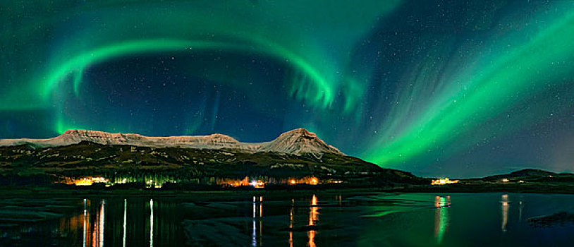 北极光,山,雷克雅未克,冰岛