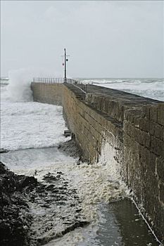 波浪,碰撞,海堤,风暴,英格兰
