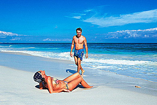 墨西哥,尤卡坦半岛,靠近,海滩,夫妻