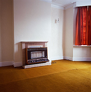 原木,芥末,地毯,橙色,帘,空,复古,室内,伦敦,英格兰