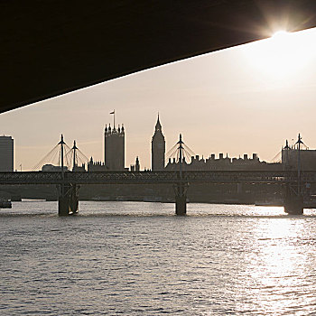 桥,滑铁卢桥,议会大厦,背景,伦敦,英格兰,英国