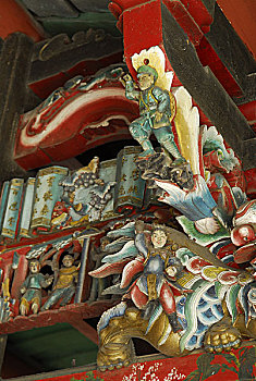 张氏家庙,屋檐内的木雕,福建漳州南靖土楼