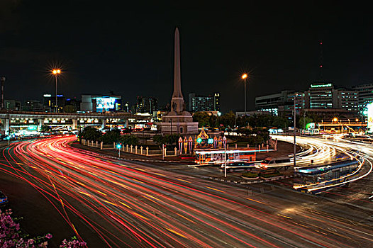 胜利,纪念建筑,夜晚,曼谷,泰国,亚洲