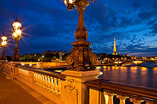埃菲尔铁塔,塞纳河,黄昏,亚历山大三世,巴黎,法国
