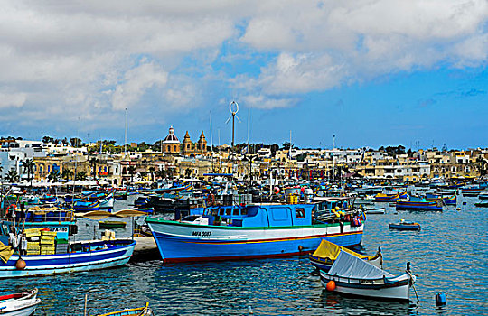 渔船,港口,教堂,女士,庞培,背影,马尔萨什洛克,马耳他,欧洲