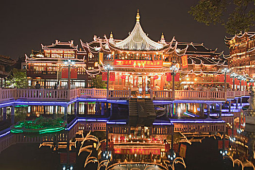 亭子,花园,夜晚,上海,中国