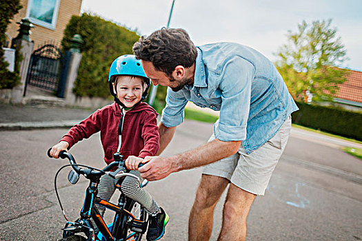 父亲,教育,儿子,骑自行车