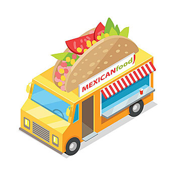 墨西哥美食,街道,餐馆,凸起,轮子,象征,汽车,炸玉米饼,房顶,矢量,隔绝,白色背景,背景,移动,咖啡,鲜明,广告牌,国菜,快餐吧,广告,墨西哥