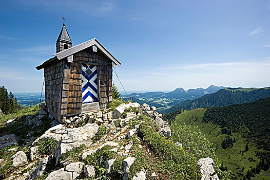 小教堂,山,湖,巴伐利亚,德国,欧洲