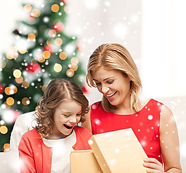 休假,礼物,圣诞节,圣诞,生日,概念,高兴,母子,女孩,礼盒