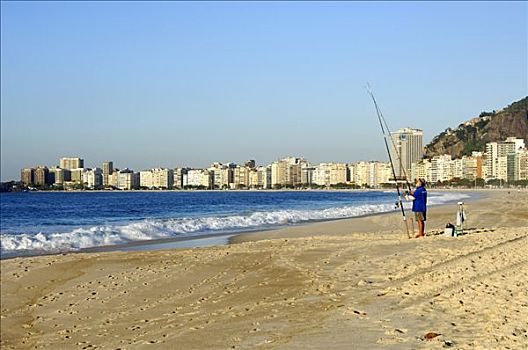捕鱼,科巴卡巴纳海滩,里约热内卢,巴西