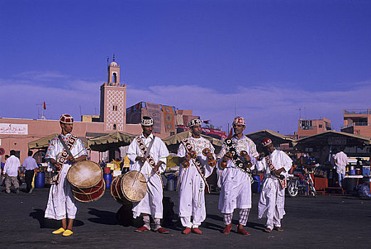 摩洛哥,玛拉喀什,城市广场,广场,音乐人,器具,桶