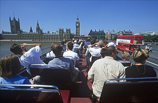 旅游巴士,议会大厦,伦敦,英格兰