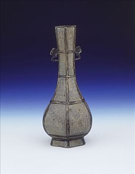 六边形,青铜,花瓶,迟,元朝,中国,13世纪,艺术家,未知