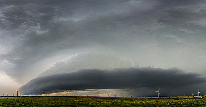风暴,架子,云,上方,风轮机,俄克拉荷马,美国