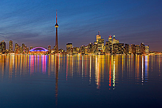 多伦多,城市天际线,风景,黄昏,多伦多群岛,安大略湖,安大略省,加拿大